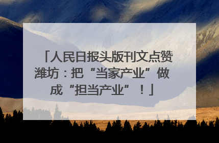 人民日报头版刊文点赞潍坊：把“当家产业”做成“担当产业”！