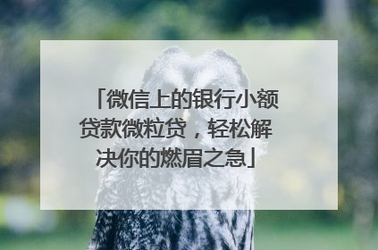 微信上的银行小额贷款微粒贷，轻松解决你的燃眉之急