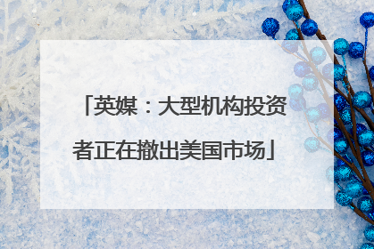 英媒：大型机构投资者正在撤出美国市场
